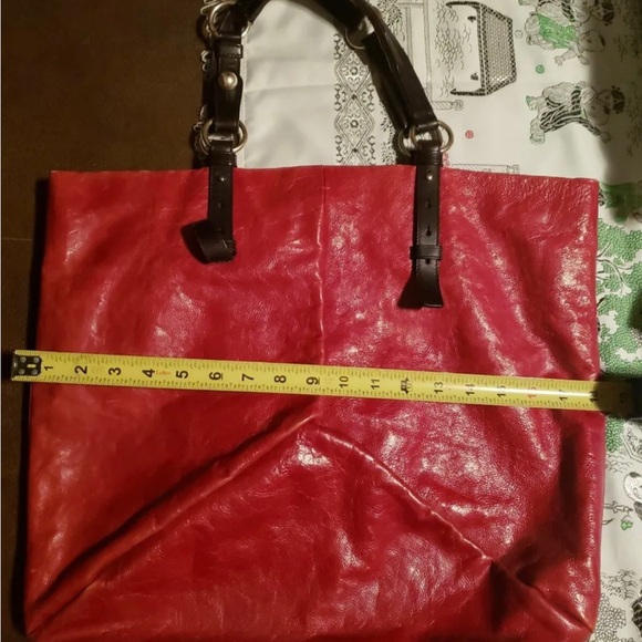 VINTAGE Yves Saint Laurent Red Leather Hand Bag with Silver-Toned Hardware - Picture 7 of 16